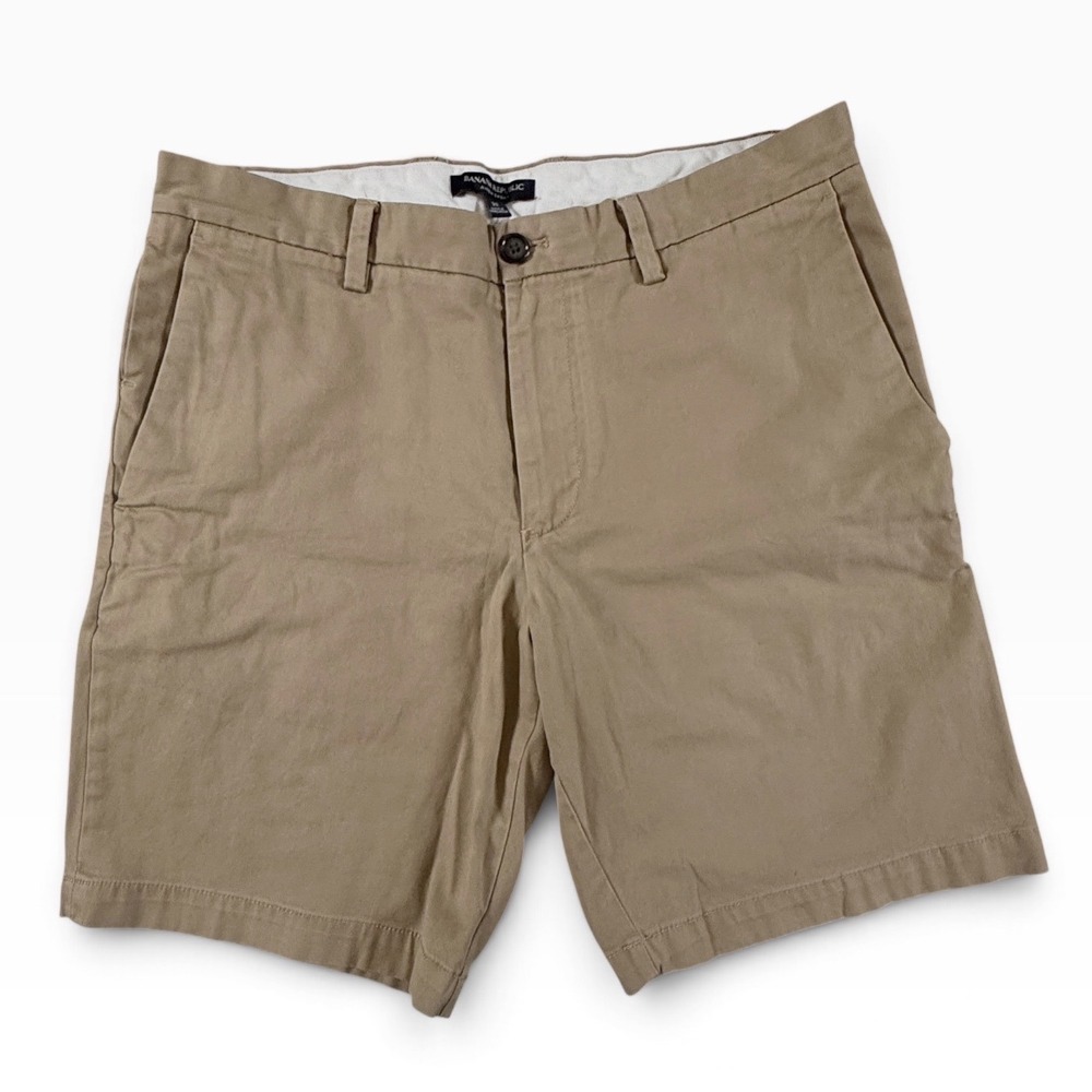 Banana Republic Aiden Short Mens 32 Khaki Tan Slim Fit Chino Stretch Cotton 9in
